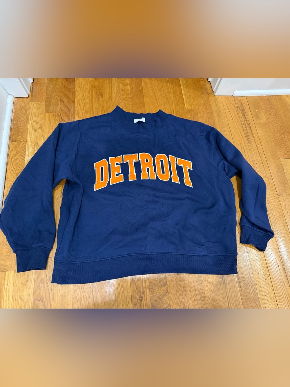 Detroit Graphic Crewneck mockneck  Sweatshirt - Navy & Orange